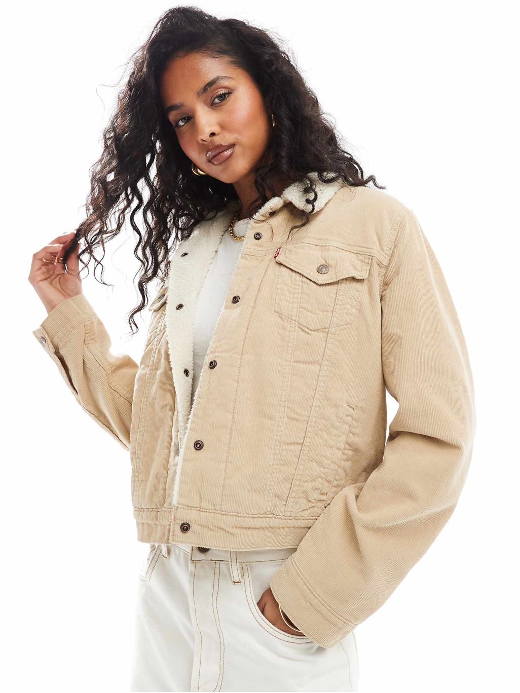 Levi's Corduroy Sherpa Trucker Jacket Tan Beige Large